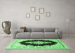 Machine Washable Medallion Emerald Green Traditional Area Rugs in a Living Room,, wshtr4085emgrn