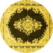 Round Machine Washable Medallion Yellow Traditional Rug, wshtr4085yw