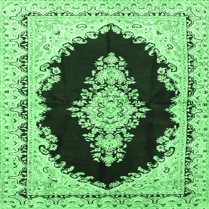 Square Medallion Emerald Green Traditional Rug, tr4085emgrn