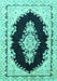 Machine Washable Medallion Turquoise Traditional Area Rugs, wshtr4085turq