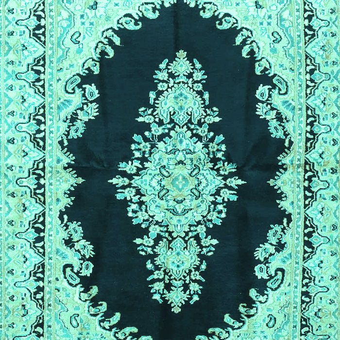 Machine Washable Medallion Turquoise Traditional Area Rugs, wshtr4085turq