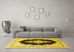 Machine Washable Medallion Yellow Traditional Rug in a Living Room, wshtr4085yw