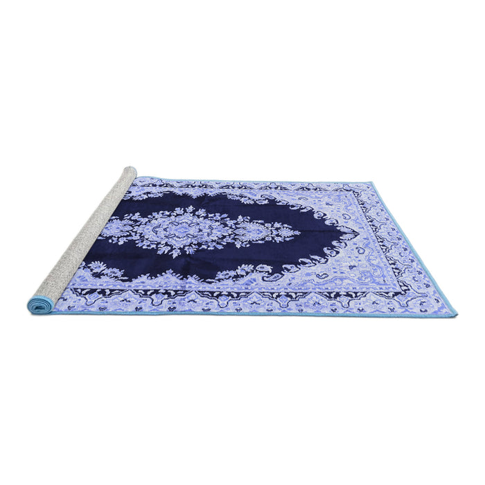 Sideview of Machine Washable Medallion Blue Traditional Rug, wshtr4085blu