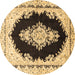 Round Machine Washable Medallion Brown Traditional Rug, wshtr4085brn