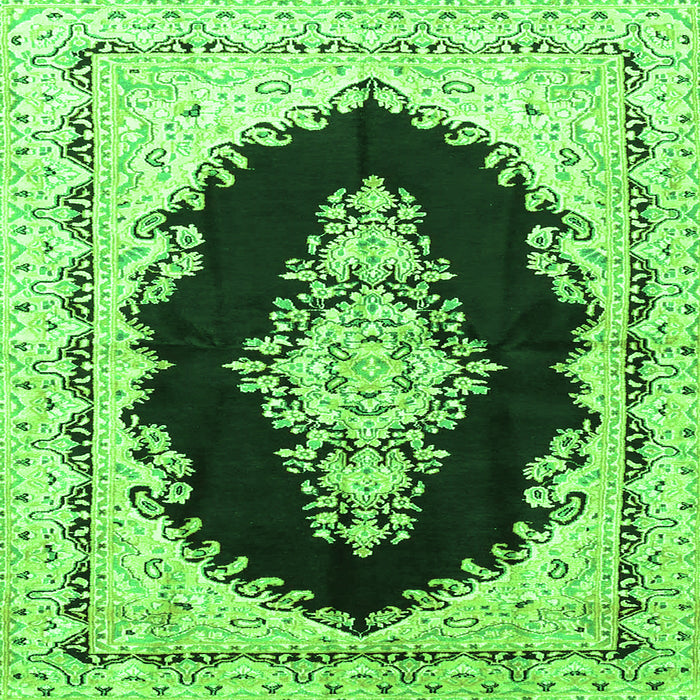 Round Machine Washable Medallion Green Traditional Area Rugs, wshtr4085grn