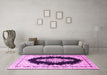 Machine Washable Medallion Pink Traditional Rug in a Living Room, wshtr4085pnk