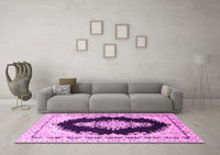 Machine Washable Medallion Pink Traditional Rug, wshtr4085pnk