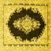 Square Machine Washable Medallion Yellow Traditional Rug, wshtr4085yw