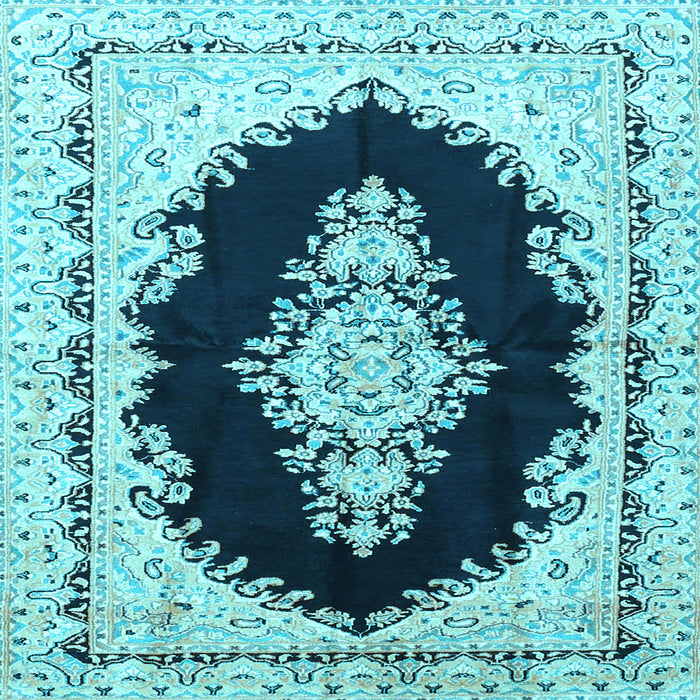 Square Medallion Light Blue Traditional Rug, tr4085lblu
