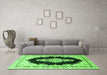 Machine Washable Medallion Green Traditional Area Rugs in a Living Room,, wshtr4085grn