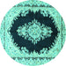 Round Machine Washable Medallion Turquoise Traditional Area Rugs, wshtr4085turq