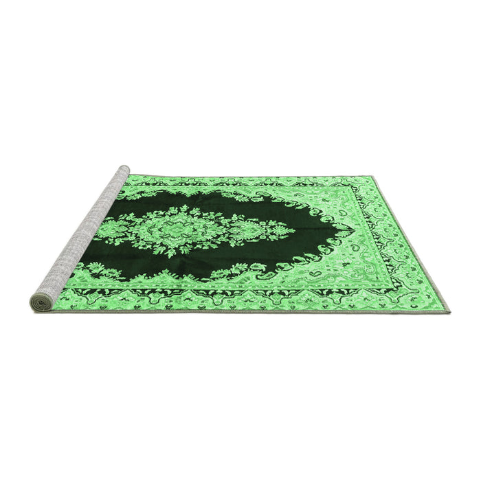 Sideview of Machine Washable Medallion Emerald Green Traditional Area Rugs, wshtr4085emgrn