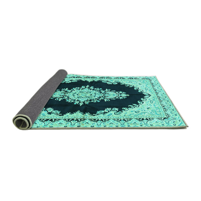 Sideview of Medallion Turquoise Traditional Rug, tr4085turq