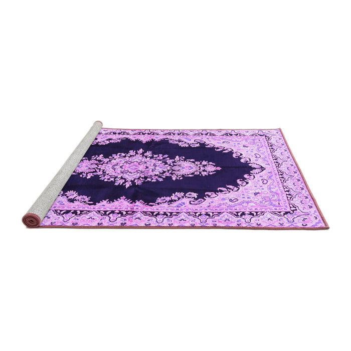 Sideview of Machine Washable Medallion Purple Traditional Area Rugs, wshtr4085pur