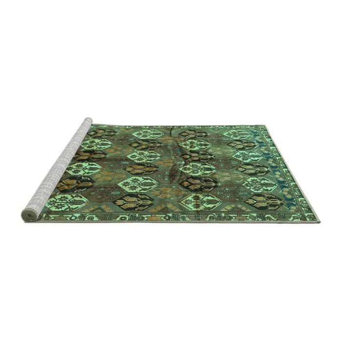 Sideview of Machine Washable Persian Turquoise Traditional Area Rugs, wshtr4086turq
