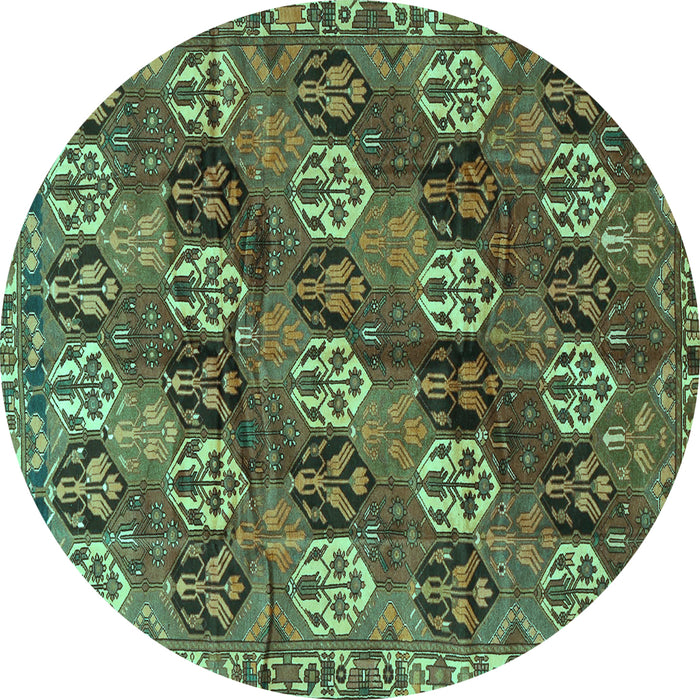 Round Persian Turquoise Traditional Rug, tr4086turq