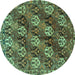 Round Persian Turquoise Traditional Rug, tr4086turq