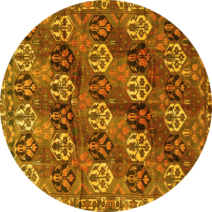 Round Machine Washable Persian Yellow Traditional Rug, wshtr4086yw