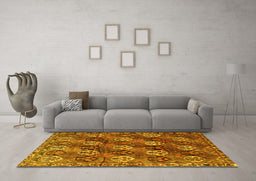 Machine Washable Persian Yellow Traditional Rug in a Living Room, wshtr4086yw