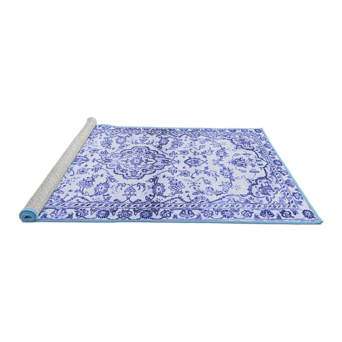 Sideview of Machine Washable Persian Blue Traditional Rug, wshtr4087blu