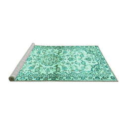 Sideview of Machine Washable Persian Turquoise Traditional Area Rugs, wshtr4087turq