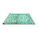 Sideview of Machine Washable Persian Turquoise Traditional Area Rugs, wshtr4087turq