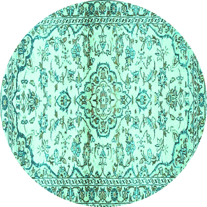 Round Machine Washable Persian Turquoise Traditional Area Rugs, wshtr4087turq