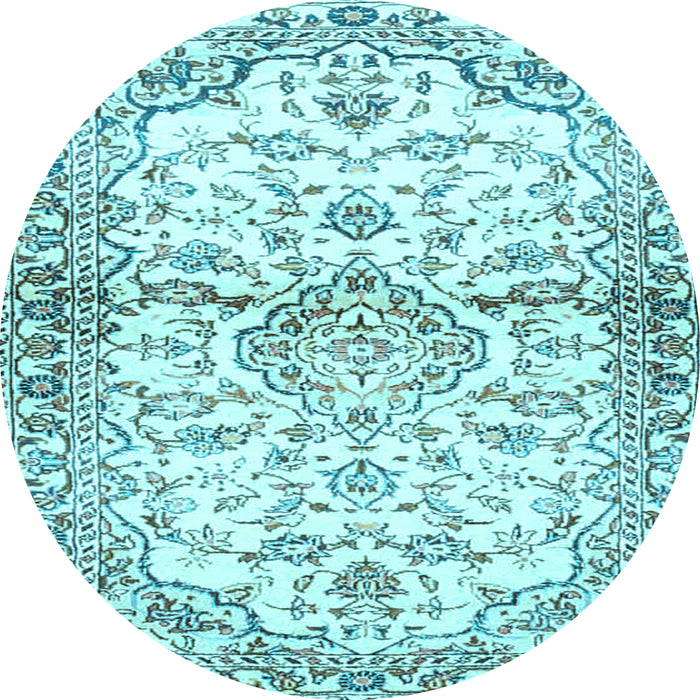 Round Machine Washable Persian Light Blue Traditional Rug, wshtr4087lblu