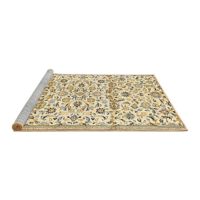 Sideview of Machine Washable Traditional Khaki Gold Rug, wshtr4088