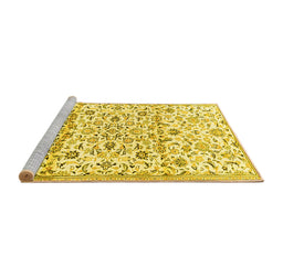 Sideview of Machine Washable Persian Yellow Traditional Rug, wshtr4088yw