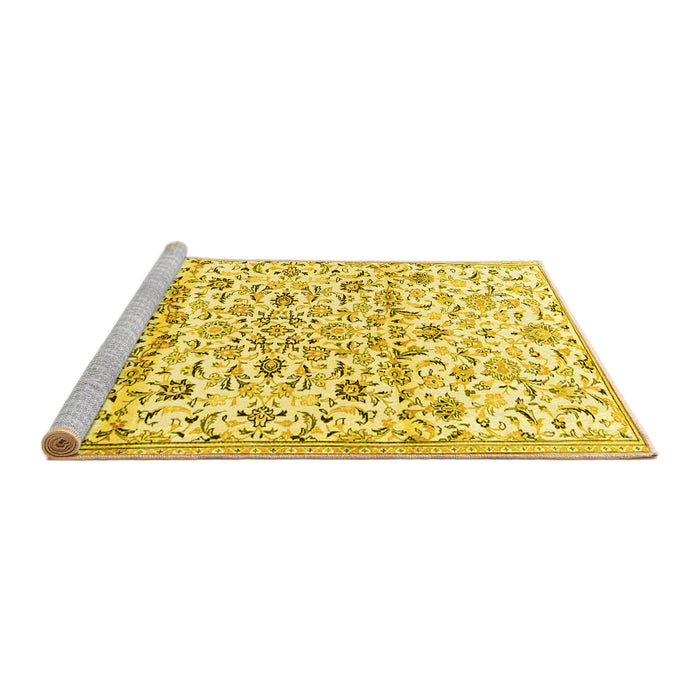 Sideview of Machine Washable Persian Yellow Traditional Rug, wshtr4088yw