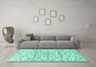 Machine Washable Persian Turquoise Traditional Area Rugs in a Living Room,, wshtr4088turq