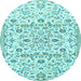 Round Machine Washable Persian Light Blue Traditional Rug, wshtr4088lblu