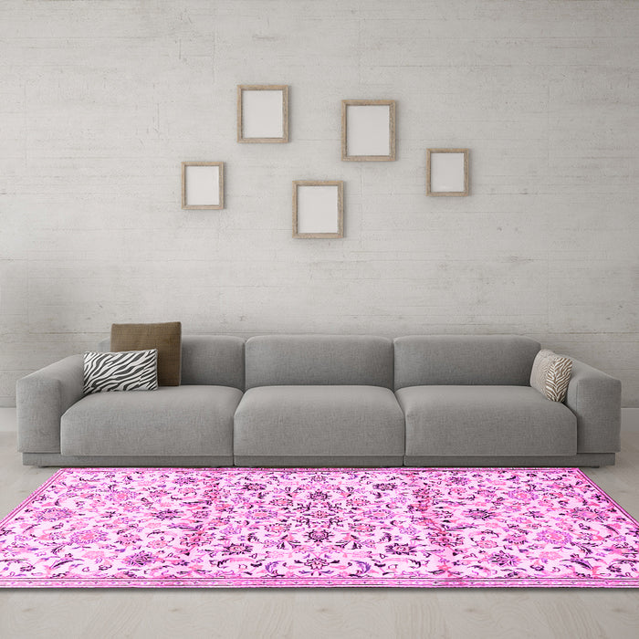 Machine Washable Persian Pink Traditional Rug in a Living Room, wshtr4088pnk