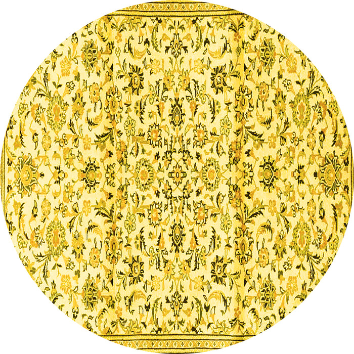 Round Machine Washable Persian Yellow Traditional Rug, wshtr4088yw