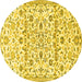 Round Machine Washable Persian Yellow Traditional Rug, wshtr4088yw