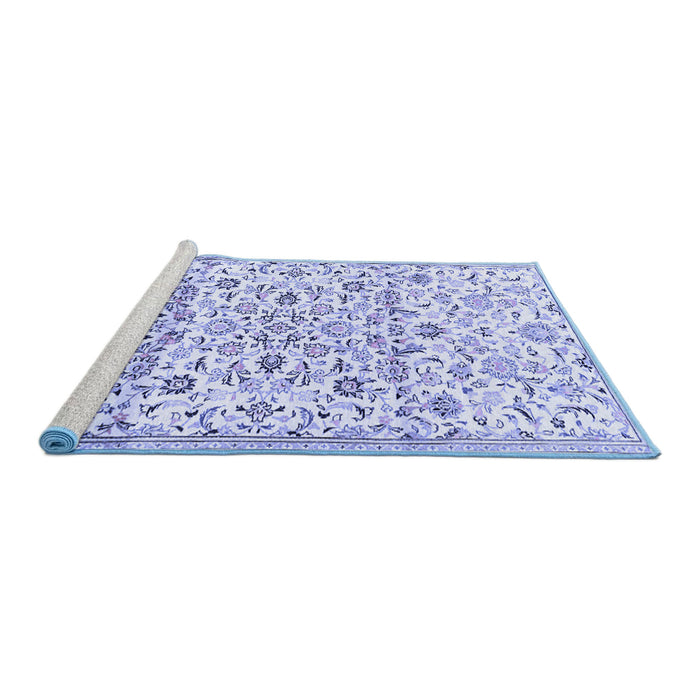 Sideview of Machine Washable Persian Blue Traditional Rug, wshtr4088blu