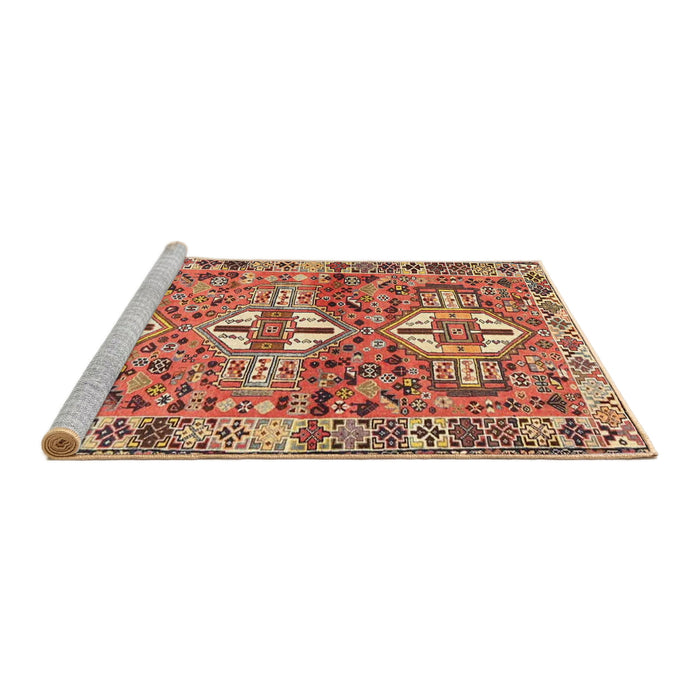 Sideview of Machine Washable Traditional Sand Brown Rug, wshtr4089