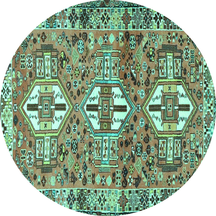 Round Machine Washable Persian Turquoise Traditional Area Rugs, wshtr4089turq