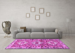 Machine Washable Persian Purple Traditional Area Rugs in a Living Room, wshtr4089pur
