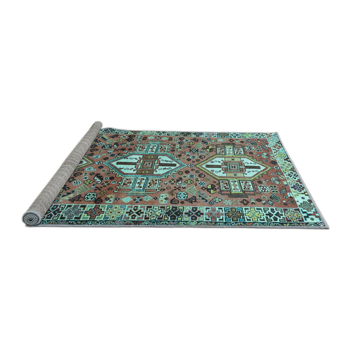 Sideview of Machine Washable Persian Light Blue Traditional Rug, wshtr4089lblu