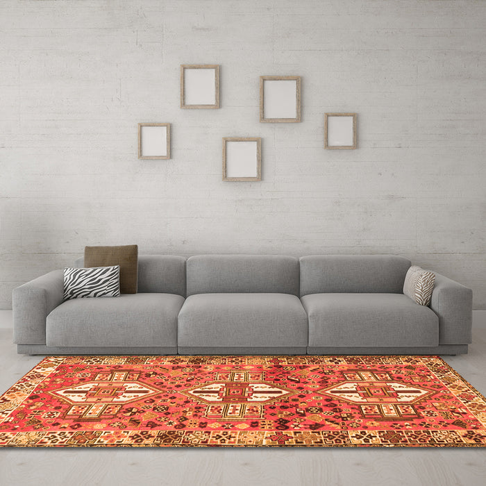 Machine Washable Persian Orange Traditional Area Rugs in a Living Room, wshtr4089org