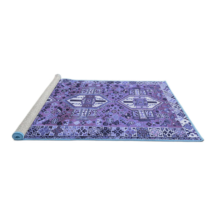 Sideview of Machine Washable Persian Blue Traditional Rug, wshtr4089blu