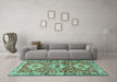 Machine Washable Persian Turquoise Traditional Area Rugs in a Living Room,, wshtr4089turq