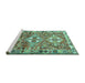 Sideview of Machine Washable Persian Turquoise Traditional Area Rugs, wshtr4089turq