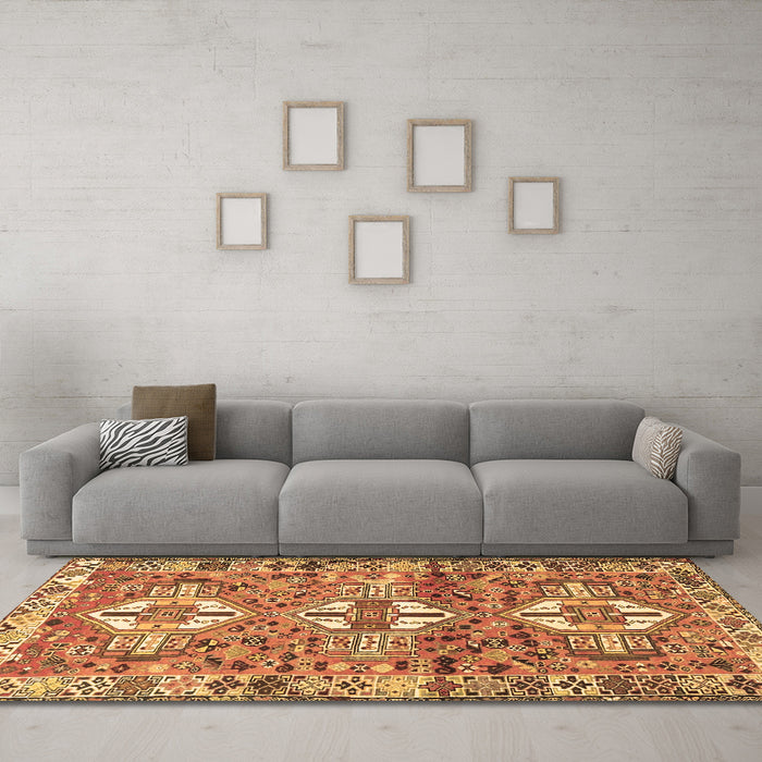 Machine Washable Persian Brown Traditional Rug in a Living Room,, wshtr4089brn