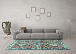 Machine Washable Persian Light Blue Traditional Rug in a Living Room, wshtr4089lblu