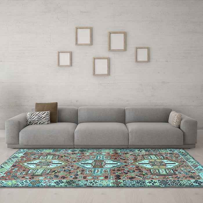 Machine Washable Persian Light Blue Traditional Rug in a Living Room, wshtr4089lblu