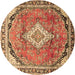 Round Medallion Brown Traditional Rug, tr408brn