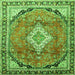 Round Machine Washable Medallion Green Traditional Area Rugs, wshtr408grn